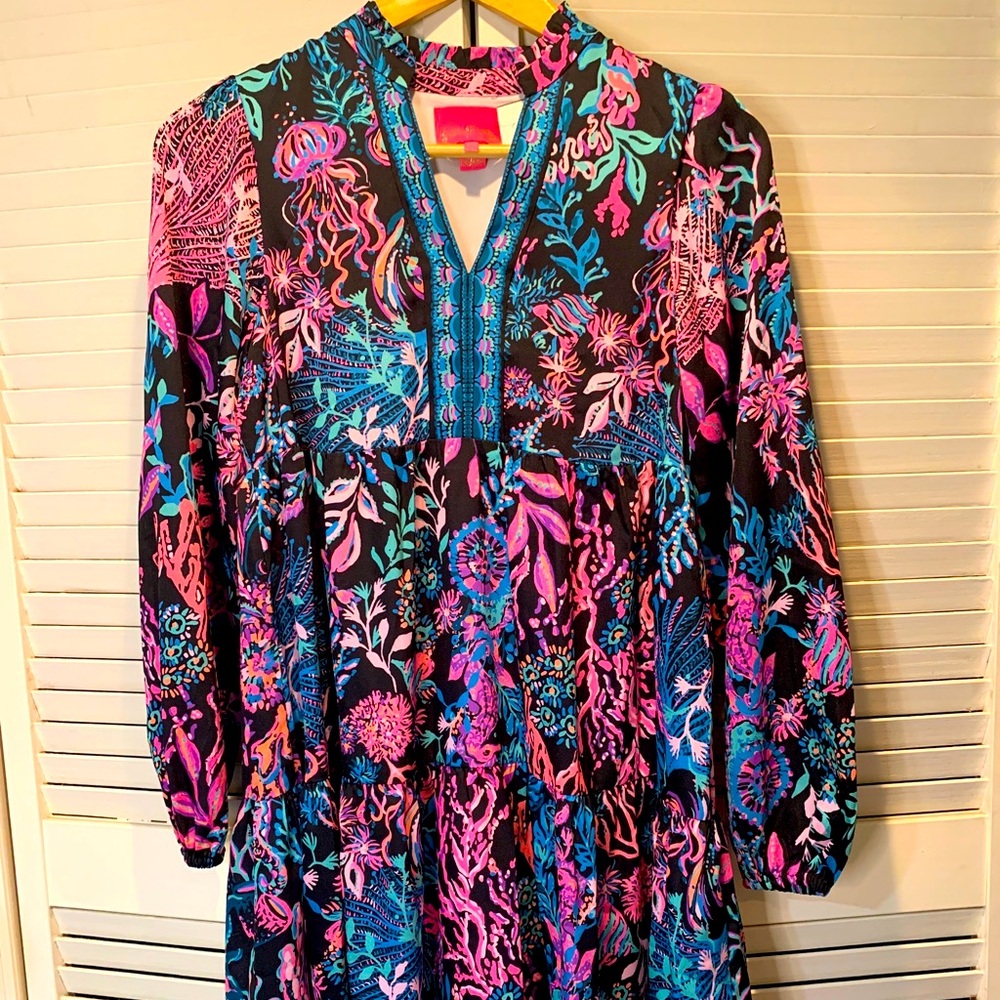 Lilly Pulitzer Arella Swing Dress XXS Onyx Twilight Coral Resort Vacation Beach